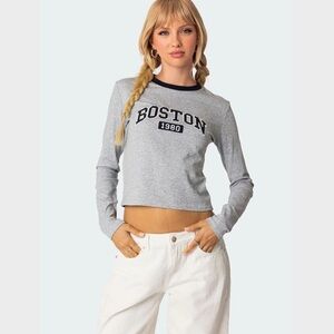 Edikted Heather Gray Boston 1980 Long Sleeve Tee